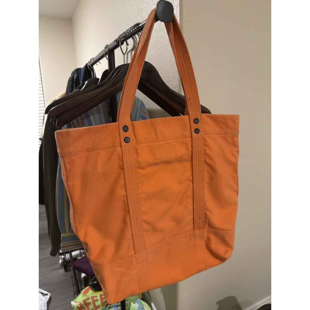 Polo Ralph Lauren Big Pony Canvas Tote Bag Orange Patch Zipper Embroidered Logo - Picture 2 of 8